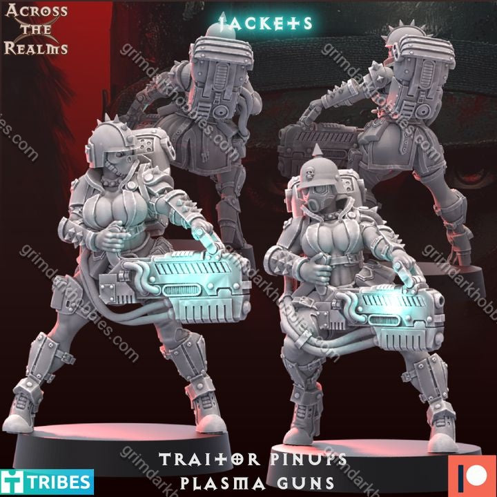 Across the Realms Traitor Pinups w/ Plasma Guns – 32mm 3D Printed Resin Miniature Kit / Model Kit