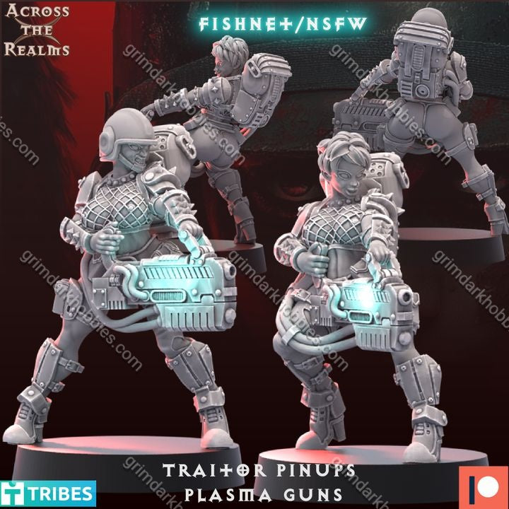 Across the Realms Traitor Pinups w/ Plasma Guns – 32mm 3D Printed Resin Miniature Kit / Model Kit