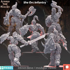 Across the Realms She Orc Infantry – 32mm 3D Printed Resin Miniature Kit / Model Kit
