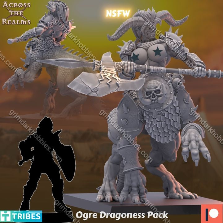 Across the Realms Ogre Dragoness Pack – 32mm 3D Printed Resin Miniature Kit / Model Kit