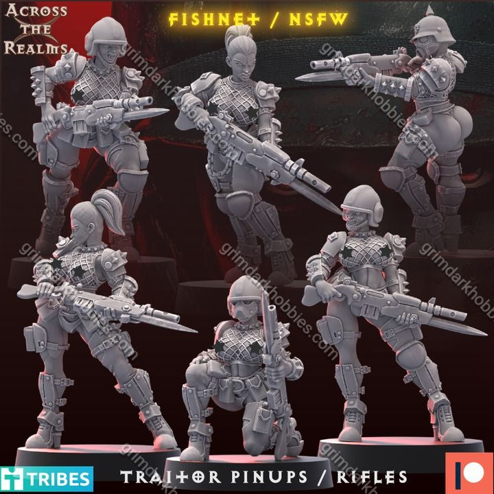 Across the Realms Traitor Pin-Ups w/ Rifles – 32mm 3D Printed Resin Miniature Kit / Model Kit