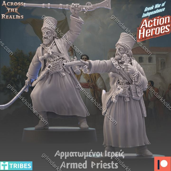 Across the Realms Armed Priests – 32mm Ready-to-Ship 3D Printed Resin Model Kit