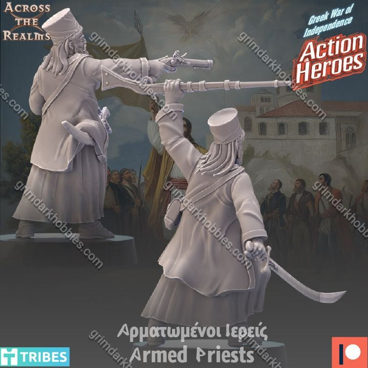 Across the Realms Armed Priests – 32mm Ready-to-Ship 3D Printed Resin Model Kit