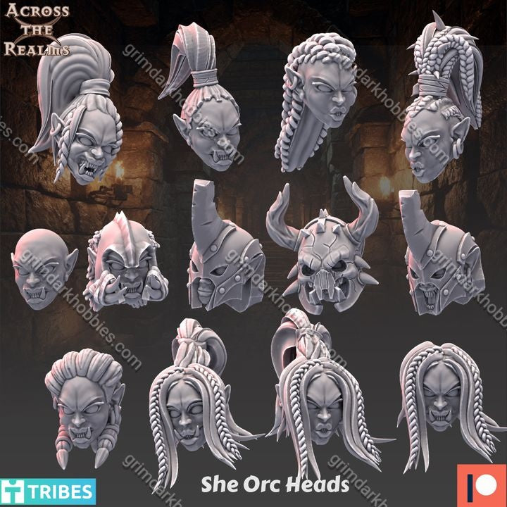 Across the Realms She Orc Beserkers – 32mm 3D Printed Resin Miniature Kit / Model Kit