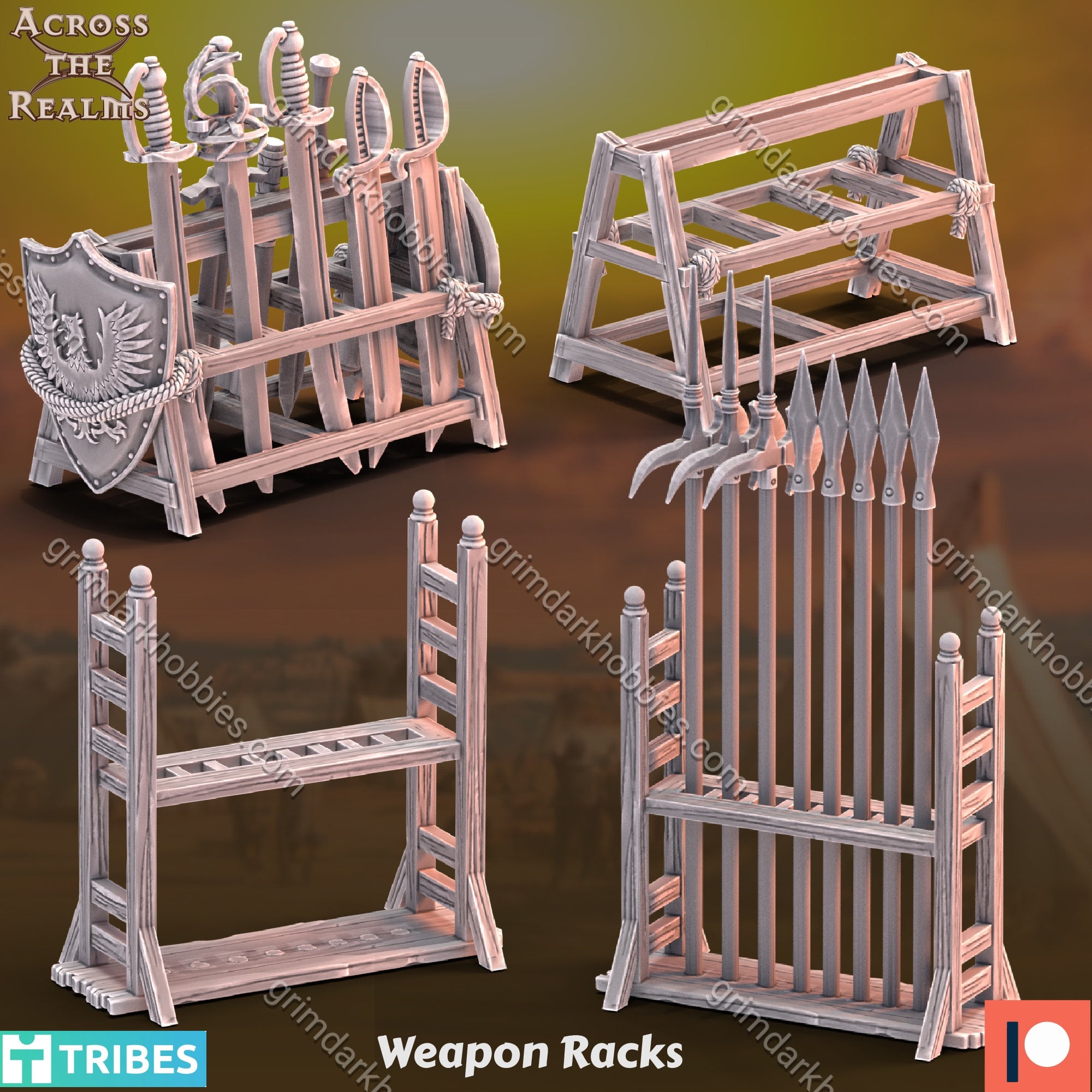 Across the Realms Weapon Racks – 32mm 3D Printed Resin Miniature Kit / Model Kit