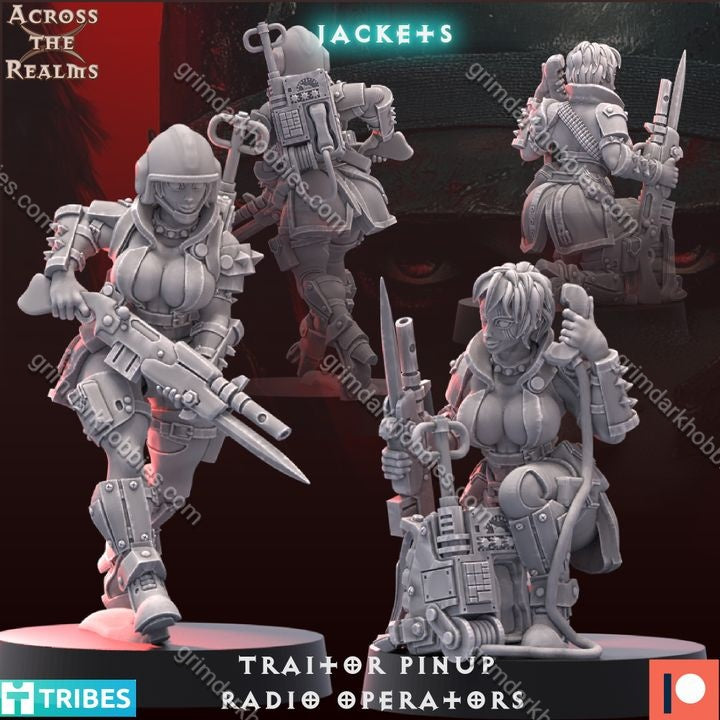 Across the Realms Traitor Pinups Radio Operators – 32mm 3D Printed Resin Miniature Kit / Model Kit