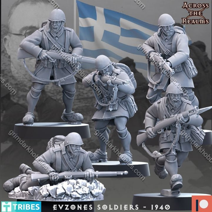 Across the Realms Evzones Soldiers 1940 – 32mm 3D Printed Resin Miniature Kit / Model Kit