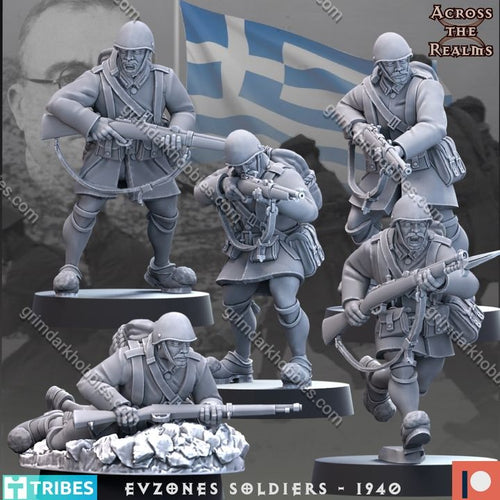 Across the Realms Evzones Soldiers 1940 – 32mm 3D Printed Resin Miniature Kit / Model Kit