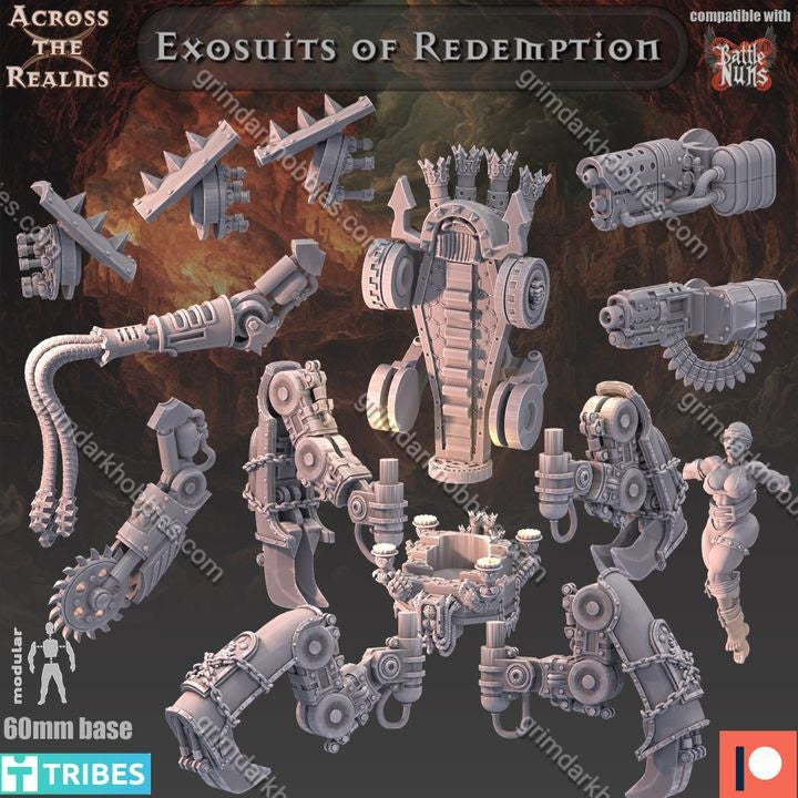 Across the Realms Exosuits of Redemption – 32mm 3D Printed Resin Miniature Kit / Model Kit