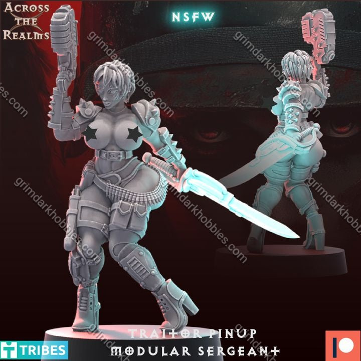 Across the Realms Traitor Pinups Modular Sergeant – 32mm 3D Printed Resin Miniature Kit / Model Kit