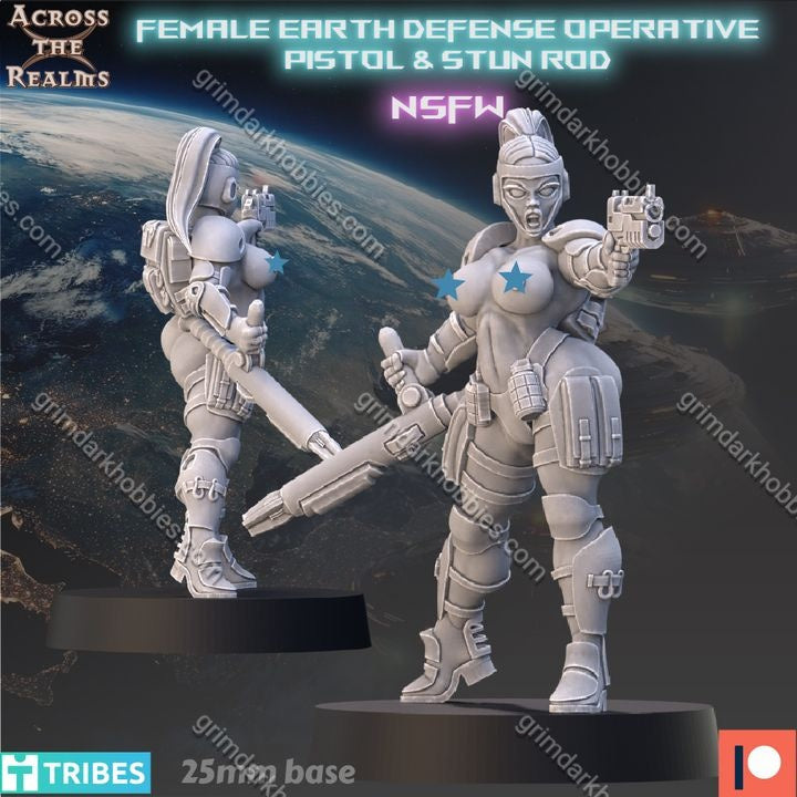 Across the Realms F Earth Defense Operative – 32mm Ready-to-Ship 3D Printed Resin Model Kit