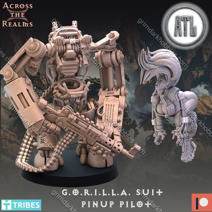 Across the Realms Gorilla Suit & Pilot – 32mm Ready-to-Ship 3D Printed Resin Model Kit