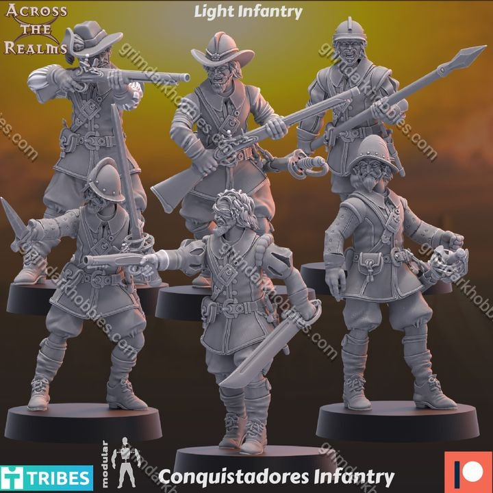 Across the Realms Modular Conquistadores Infantry – 32mm 3D Printed Resin Miniature Kit / Model Kit