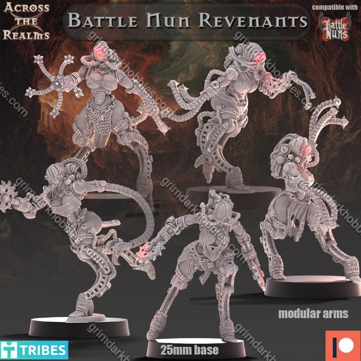 Across the Realms Battle Nun Revenants – 32mm 3D Printed Resin Miniature Kit / Model Kit