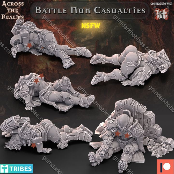 Across the Realms Battle Nun Casualties – 32mm 3D Printed Resin Miniature Kit / Model Kit