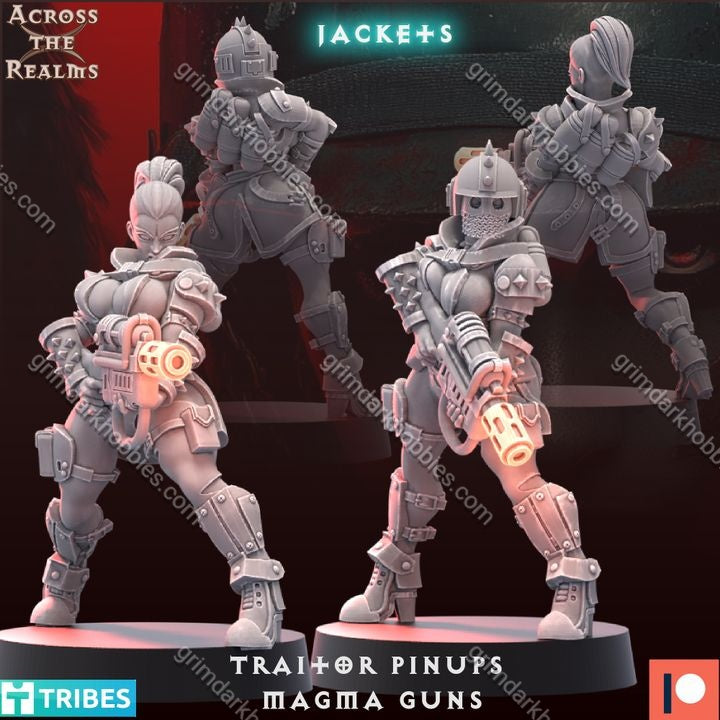 Across the Realms Traitor Pinups w/ Magma Guns – 32mm 3D Printed Resin Miniature Kit / Model Kit
