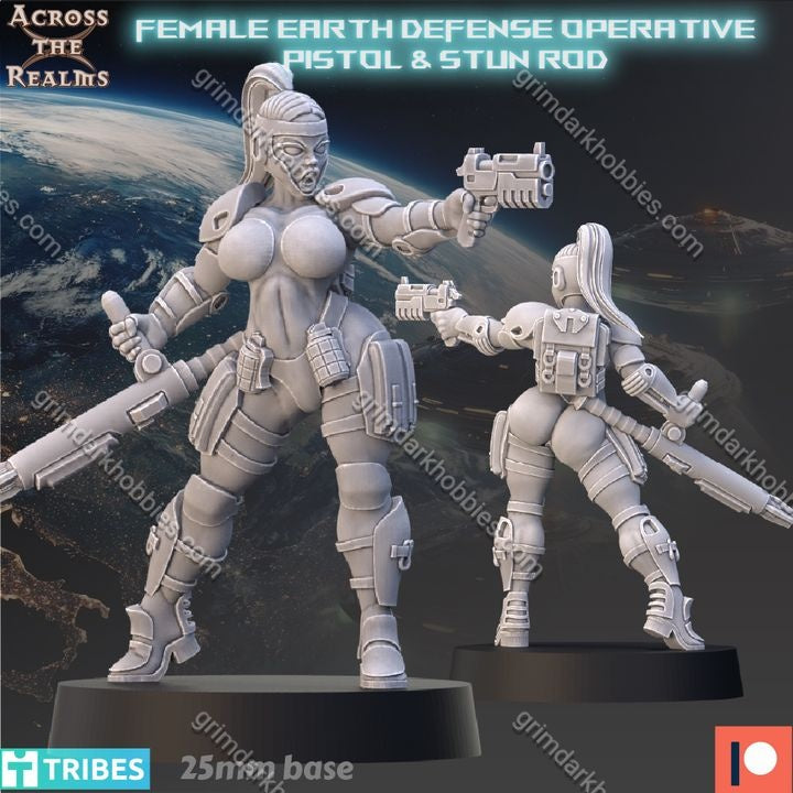 Across the Realms F Earth Defense Operative – 32mm Ready-to-Ship 3D Printed Resin Model Kit