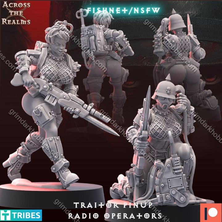 Across the Realms Traitor Pinups Radio Operators – 32mm 3D Printed Resin Miniature Kit / Model Kit
