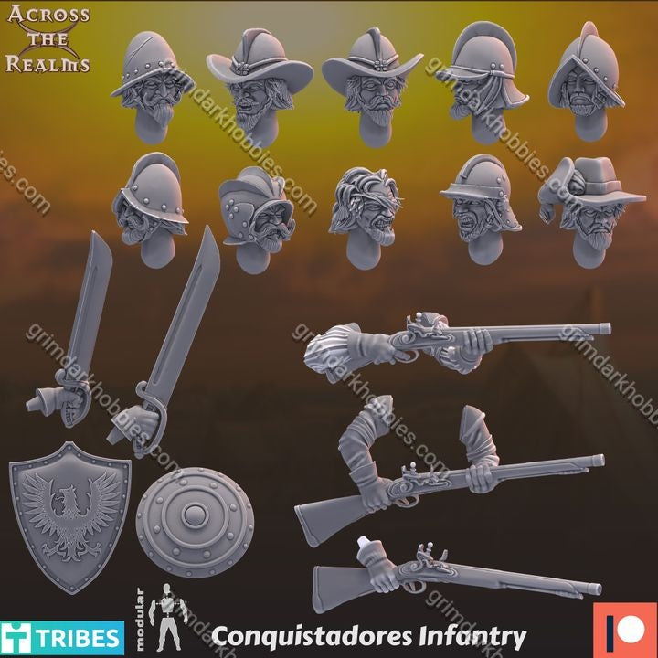 Across the Realms Modular Conquistadores Infantry – 32mm 3D Printed Resin Miniature Kit / Model Kit