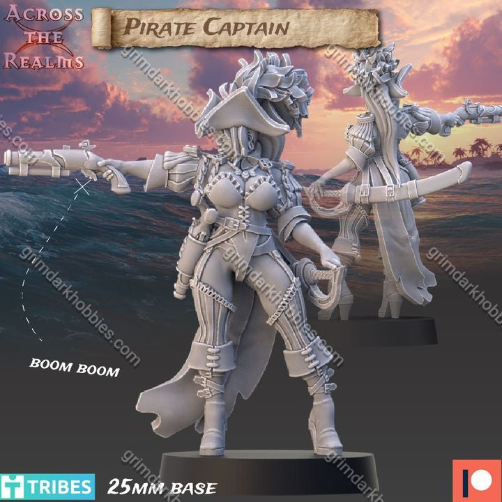 Across the Realms Pirate Captain – 32mm Ready-to-Ship 3D Printed Resin Model Kit