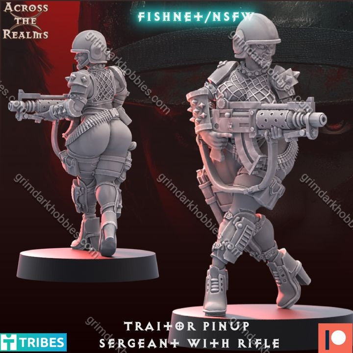 Across the Realms Traitor Pinups Sergeant w/ Rifle – 32mm 3D Printed Resin Miniature Kit / Model Kit