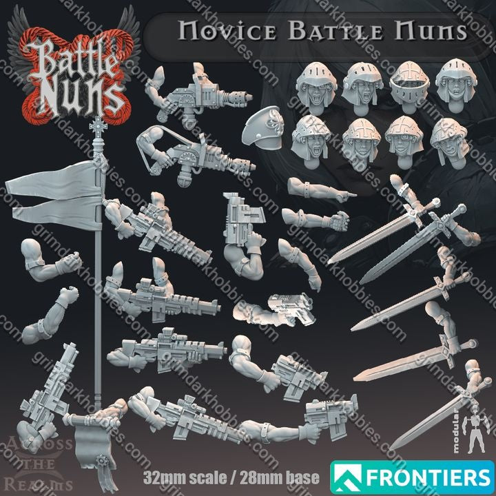 Across the Realms Battle Nun Novices – 32mm Ready-to-Ship 3D Printed Resin Model Kit