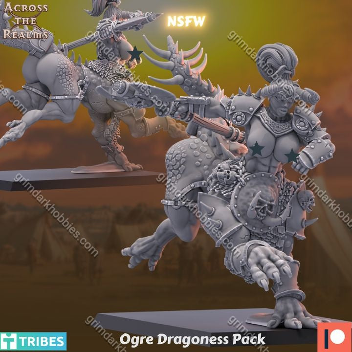 Across the Realms Ogre Dragoness Pack – 32mm 3D Printed Resin Miniature Kit / Model Kit