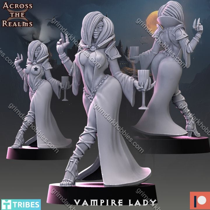 Across the Realms Vampire Lady – 32mm Ready-to-Ship 3D Printed Resin Model Kit