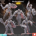 Across the Realms She Orc Infantry – 32mm 3D Printed Resin Miniature Kit / Model Kit