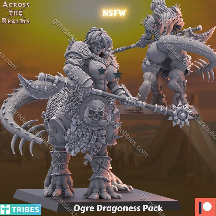 Across the Realms Ogre Dragoness Pack – 32mm 3D Printed Resin Miniature Kit / Model Kit
