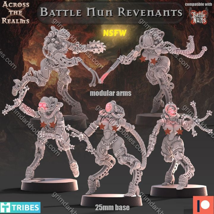 Across the Realms Battle Nun Revenants – 32mm 3D Printed Resin Miniature Kit / Model Kit