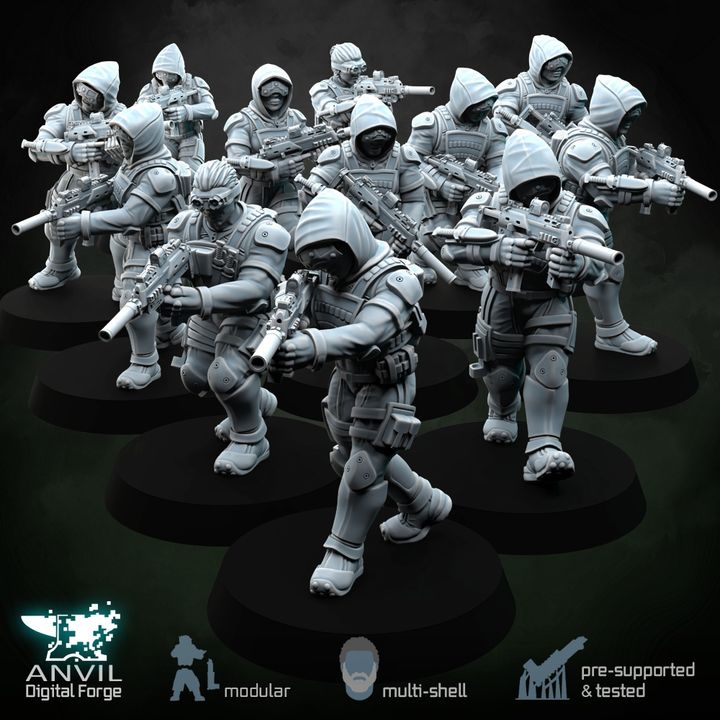 Anvil HiTech Sneaking Suits 28/32mm 3D Resin Miniatures Modular