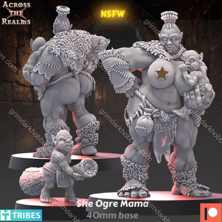 Across the Realms She Ogre Momma – 32mm Ready-to-Ship 3D Printed Resin Model Kit