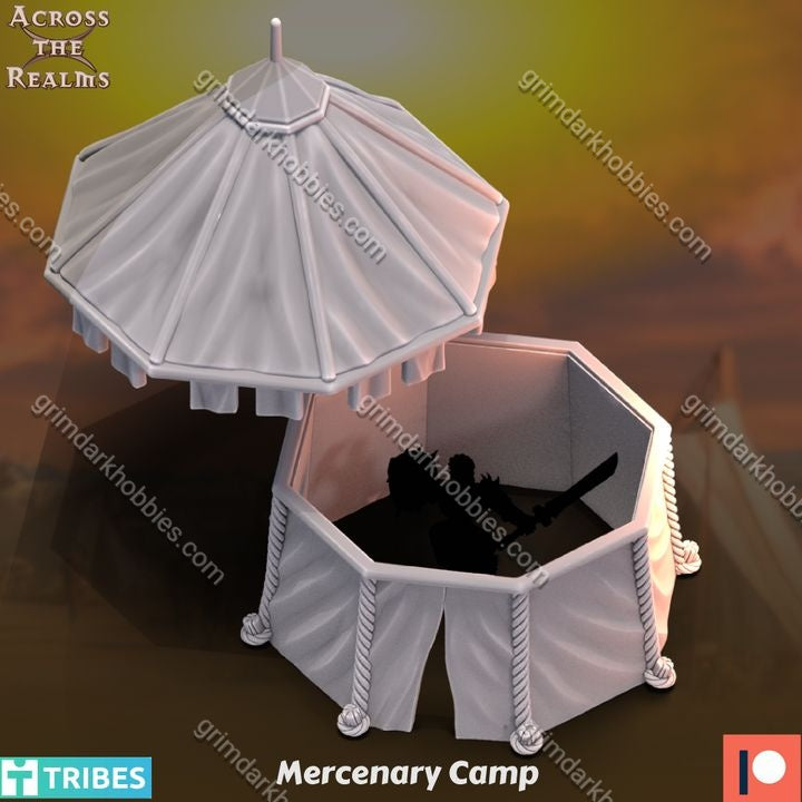 Across the Realms Mercenary Camp – 32mm 3D Printed Resin Miniature Kit / Model Kit
