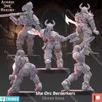Across the Realms She Orc Beserkers – 32mm 3D Printed Resin Miniature Kit / Model Kit