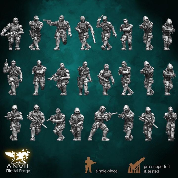 Anvil HiTech Sneaking Suits 28/32mm 3D Resin Miniatures Single-Piece