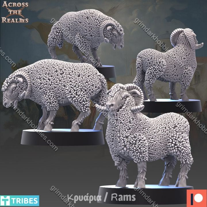 Across the Realms Rams – 32mm Ready-to-Ship 3D Printed Resin Model Kit