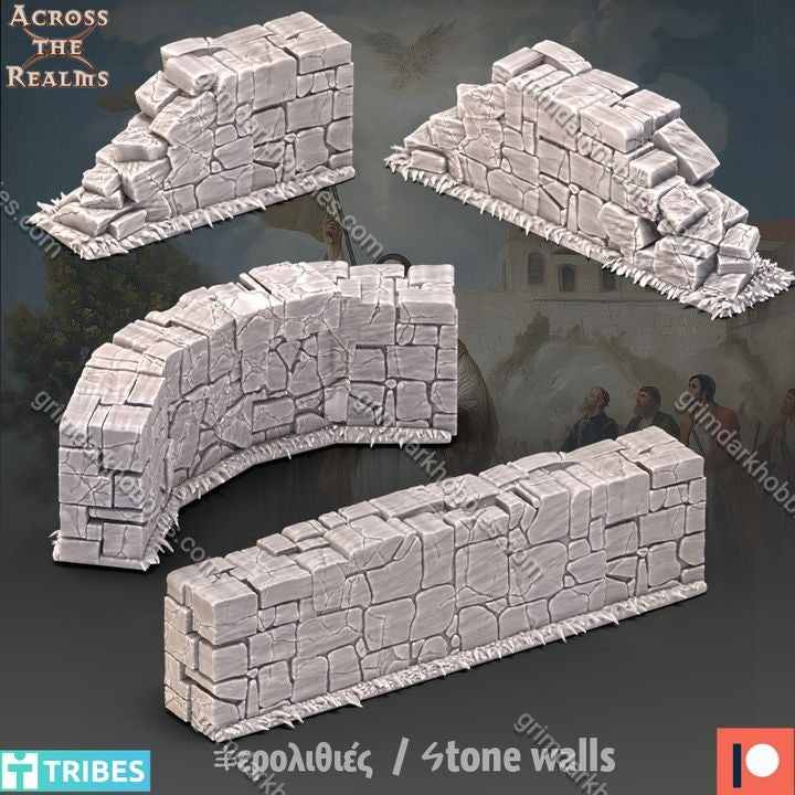 Stone walls and arches for tabletop gaming, with 'Across the Realms' branding.