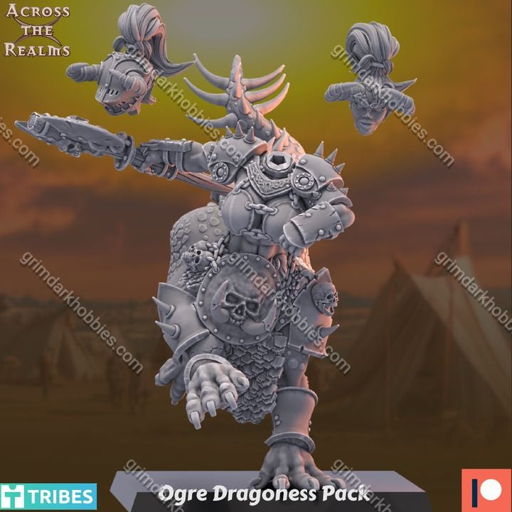 Across the Realms Ogre Dragoness Pack – 32mm 3D Printed Resin Miniature Kit / Model Kit