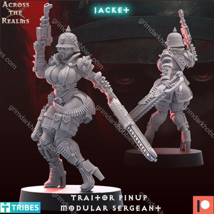 Across the Realms Traitor Pinups Modular Sergeant – 32mm 3D Printed Resin Miniature Kit / Model Kit