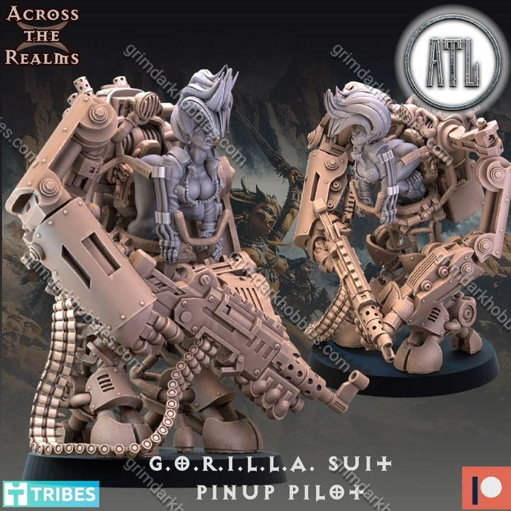 Across the Realms Gorilla Suit & Pilot – 32mm Ready-to-Ship 3D Printed Resin Model Kit