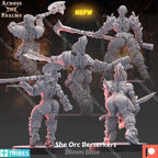 Across the Realms She Orc Beserkers – 32mm 3D Printed Resin Miniature Kit / Model Kit