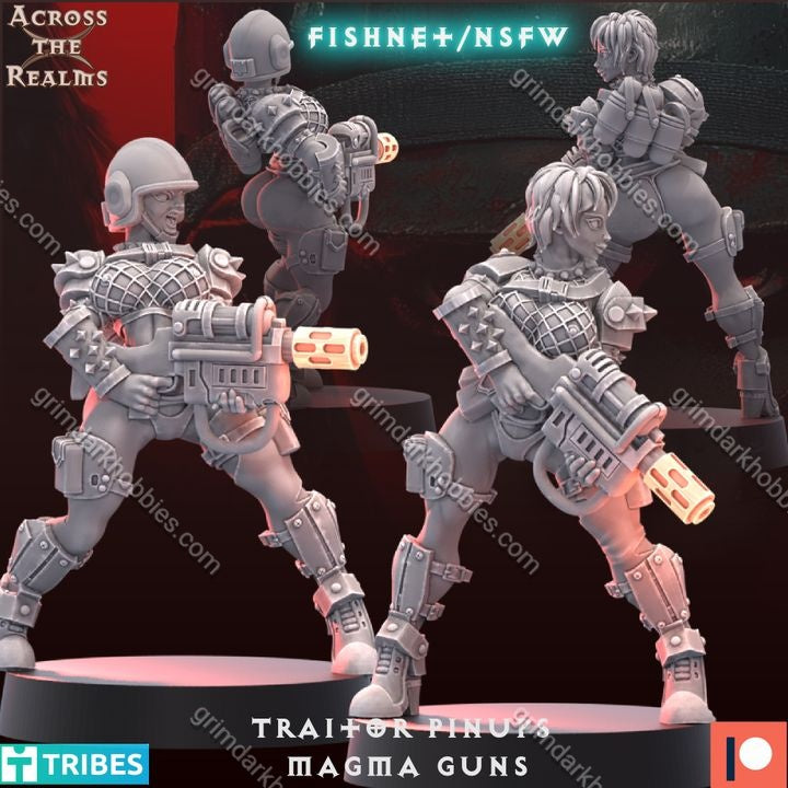 Across the Realms Traitor Pinups w/ Magma Guns – 32mm 3D Printed Resin Miniature Kit / Model Kit