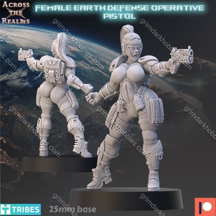 Across the Realms F Earth Defense Operative – 32mm Ready-to-Ship 3D Printed Resin Model Kit