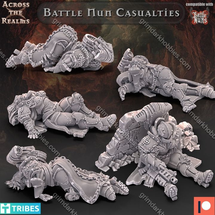 Across the Realms Battle Nun Casualties – 32mm 3D Printed Resin Miniature Kit / Model Kit
