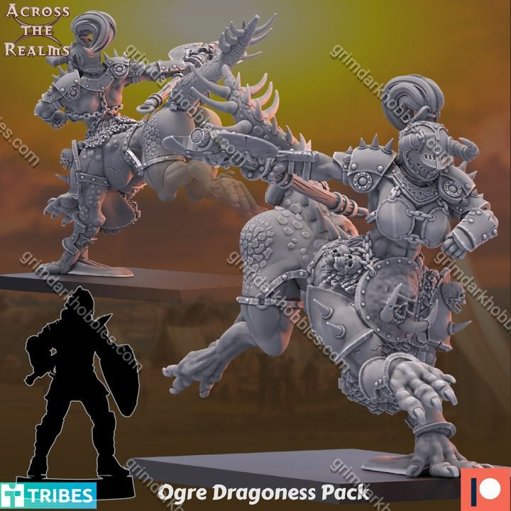 Across the Realms Ogre Dragoness Pack – 32mm 3D Printed Resin Miniature Kit / Model Kit