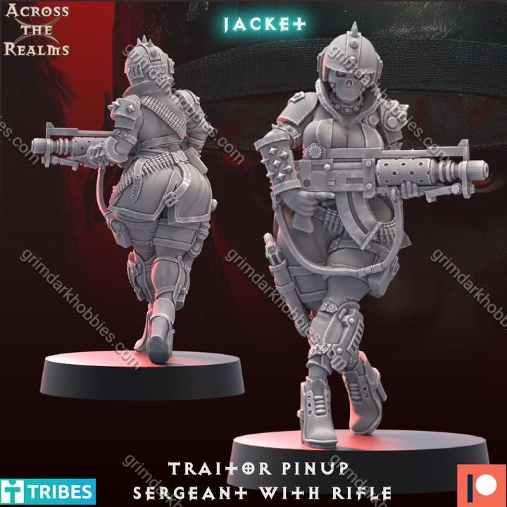 Across the Realms Traitor Pinups Sergeant w/ Rifle – 32mm 3D Printed Resin Miniature Kit / Model Kit