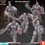 Across the Realms She Orc Infantry – 32mm 3D Printed Resin Miniature Kit / Model Kit