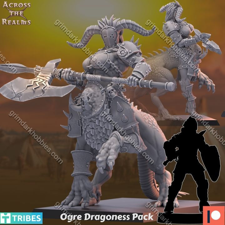 Across the Realms Ogre Dragoness Pack – 32mm 3D Printed Resin Miniature Kit / Model Kit
