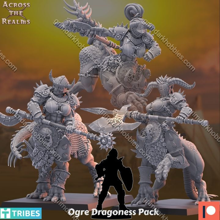Across the Realms Ogre Dragoness Pack – 32mm 3D Printed Resin Miniature Kit / Model Kit